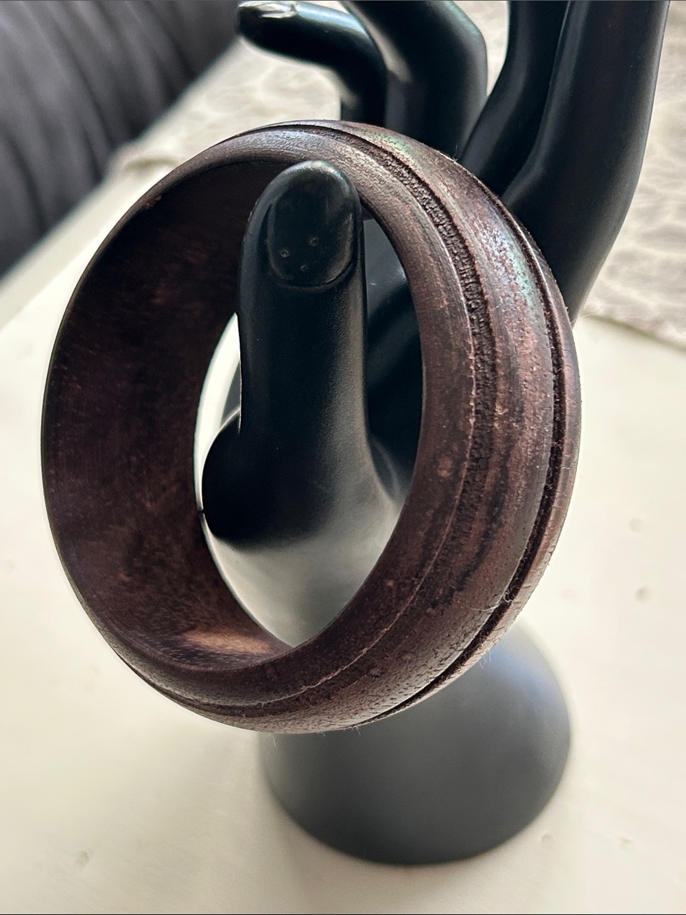 Vintage wooden bangle bracelet, brown, grooved